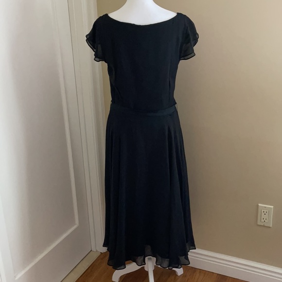 NWT Hobbs Black Silk Georgette cap sleeve dress 8 - Picture 6 of 14